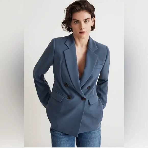 MADEWELL The Rosedale Blazer in Crepe Slate Blue Size 8 - Picture 2 of 16